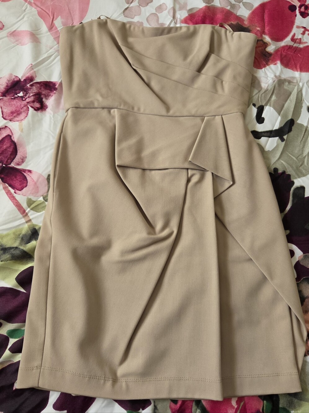 BCBGMaxAzria Nude Beige Strapless Draped Pencil Skirt Cocktail Dress